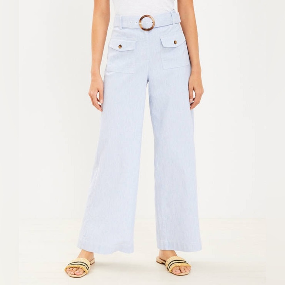 Petite Curvy Belted Pants In Stripe